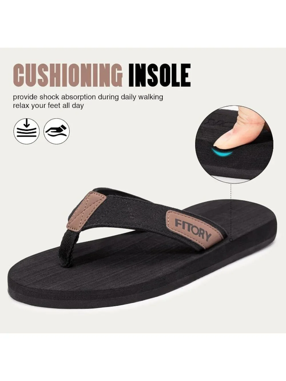 Men's Black Flat Thongs Solid Comfort Split Toe Rubber Flip Flop Slipper Shoes